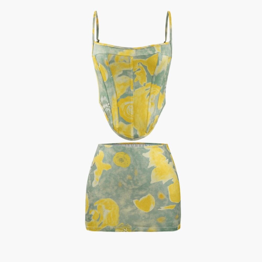 Micas Floral Corset Matching Mini Skirt Set Coquette Garden Party Coords